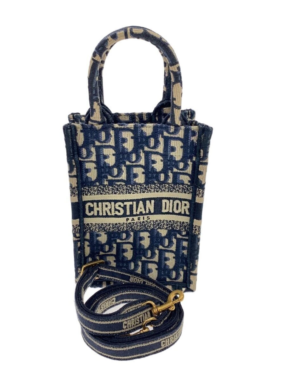 Christian Dior Book Tote Phone Bag Canvas Navy Blue All over